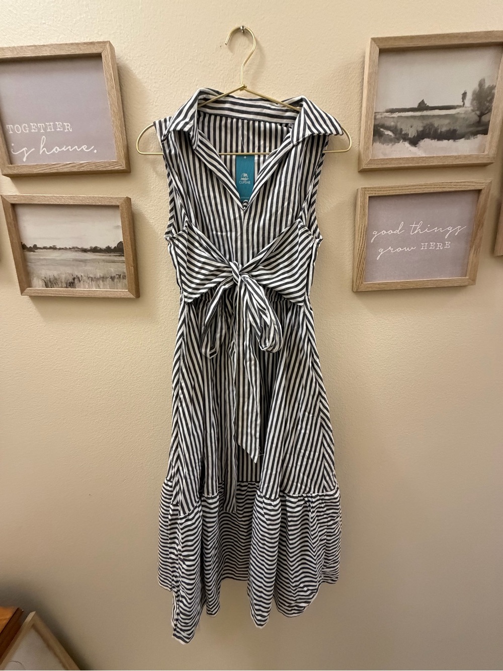 Cupshe Black & White Striped Tie-Front Hi-Low Dress